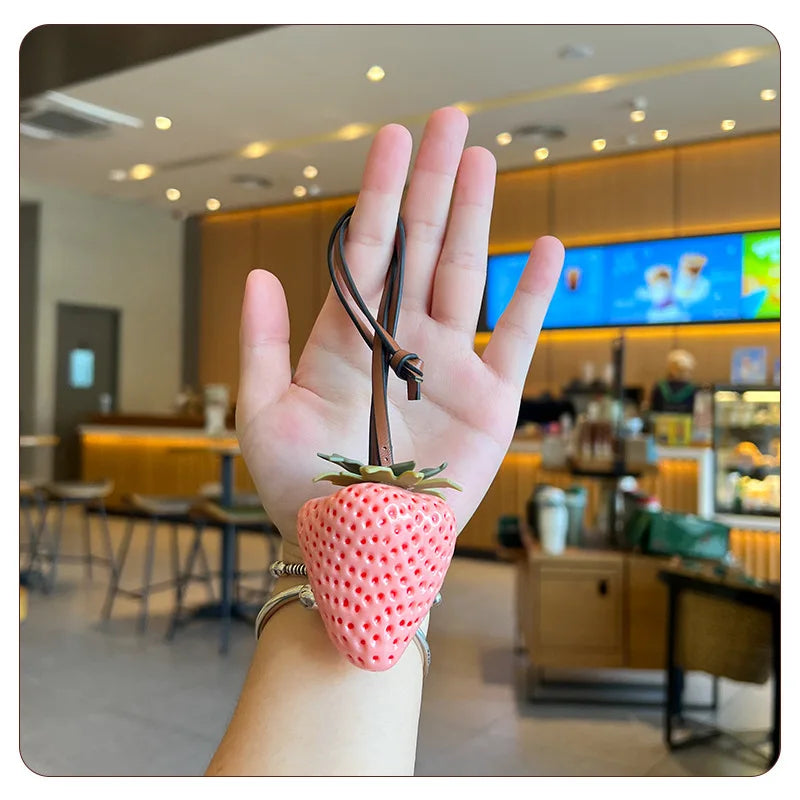 3D Strawberry Resin Keychain – Strawberry Bag Charm, Phone Pendant & Purse Accessory