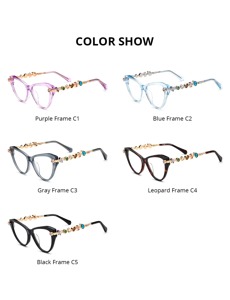 Cat Eye Diamond Eyeglasses Frame – Acetate Metal Luxury Style Fashion Glasses for Women