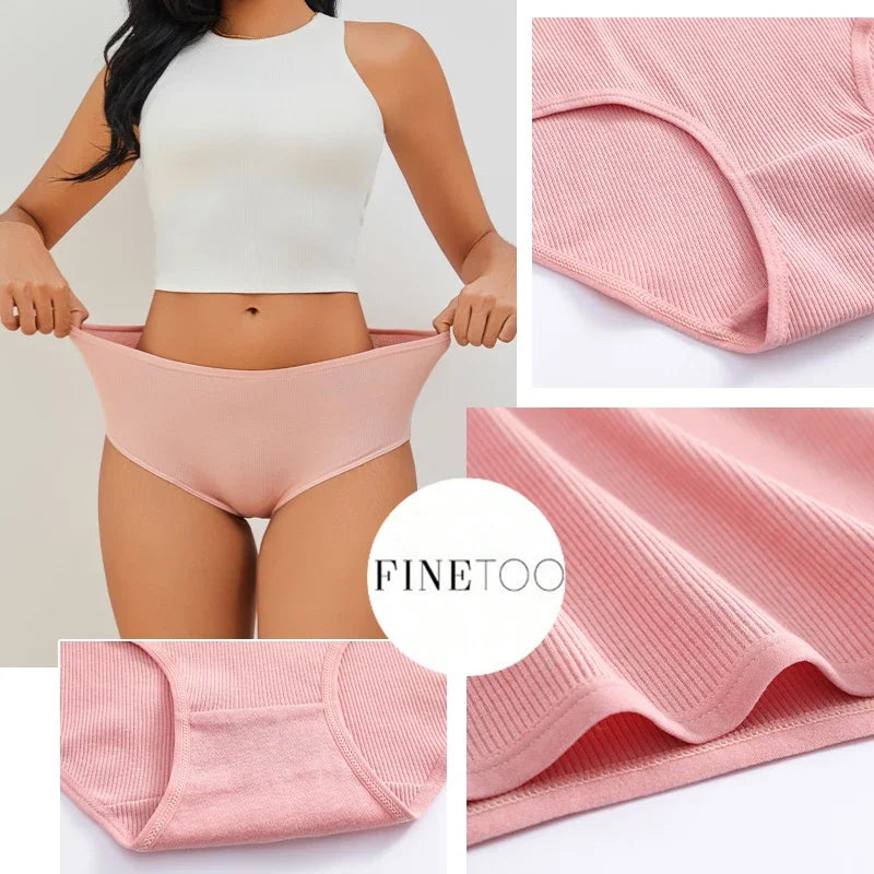 7Pcs Women’s Cotton Panties Solid Color Mid-Waist Briefs High Stretch Breathable Underwear S-2XL
