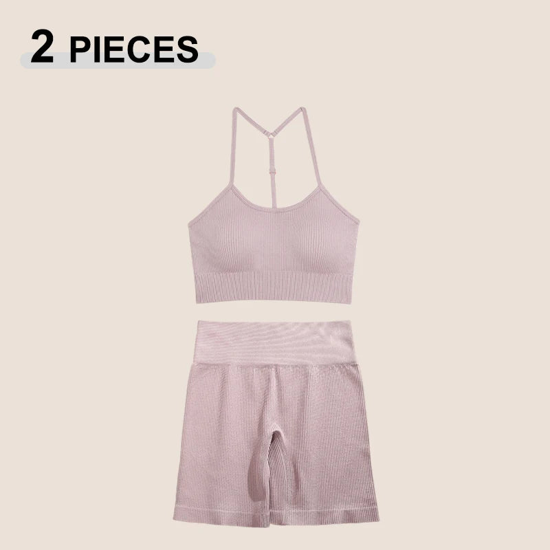 2-Piece Seamless Workout Set for Women – High Waist Gym Leggings & Sports Bra Activewear