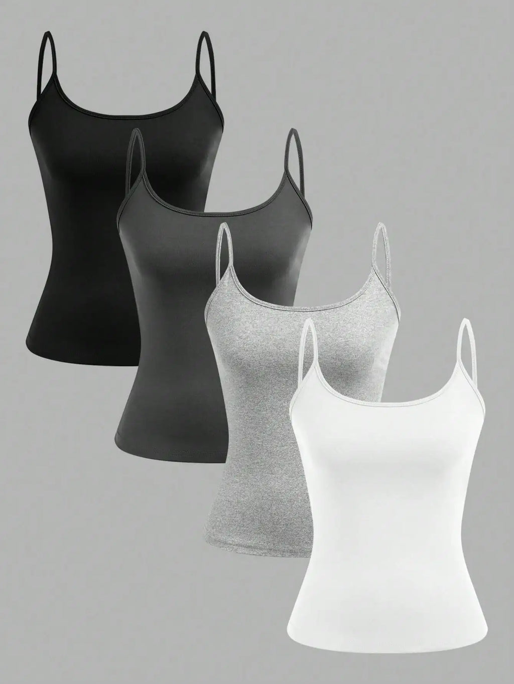 4Pcs Women’s Solid Color Camisole Tank Tops Sleeveless Adjustable Strap Basic Cami Set