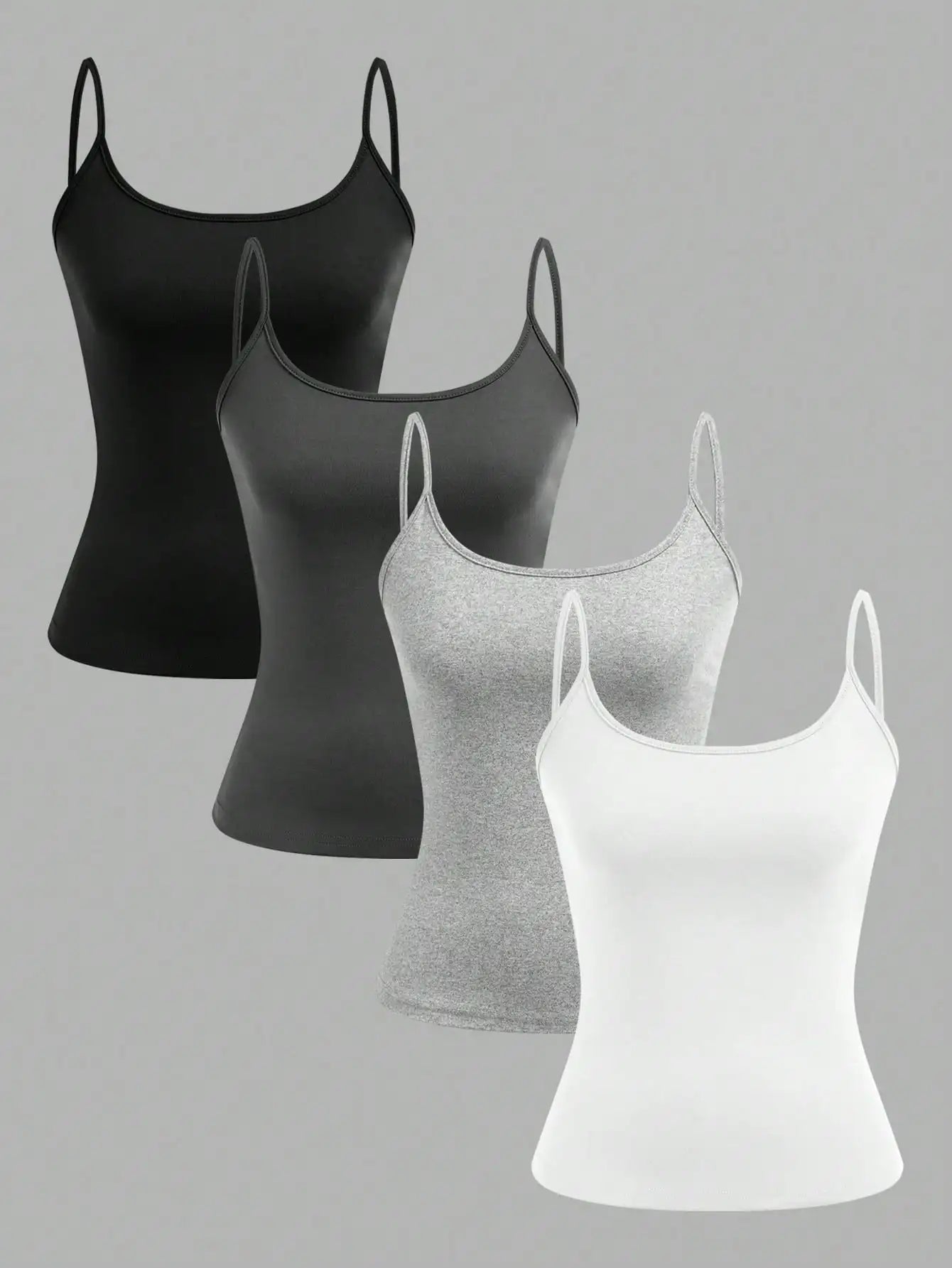 4Pcs Women’s Solid Color Camisole Tank Tops Sleeveless Adjustable Strap Basic Cami Set