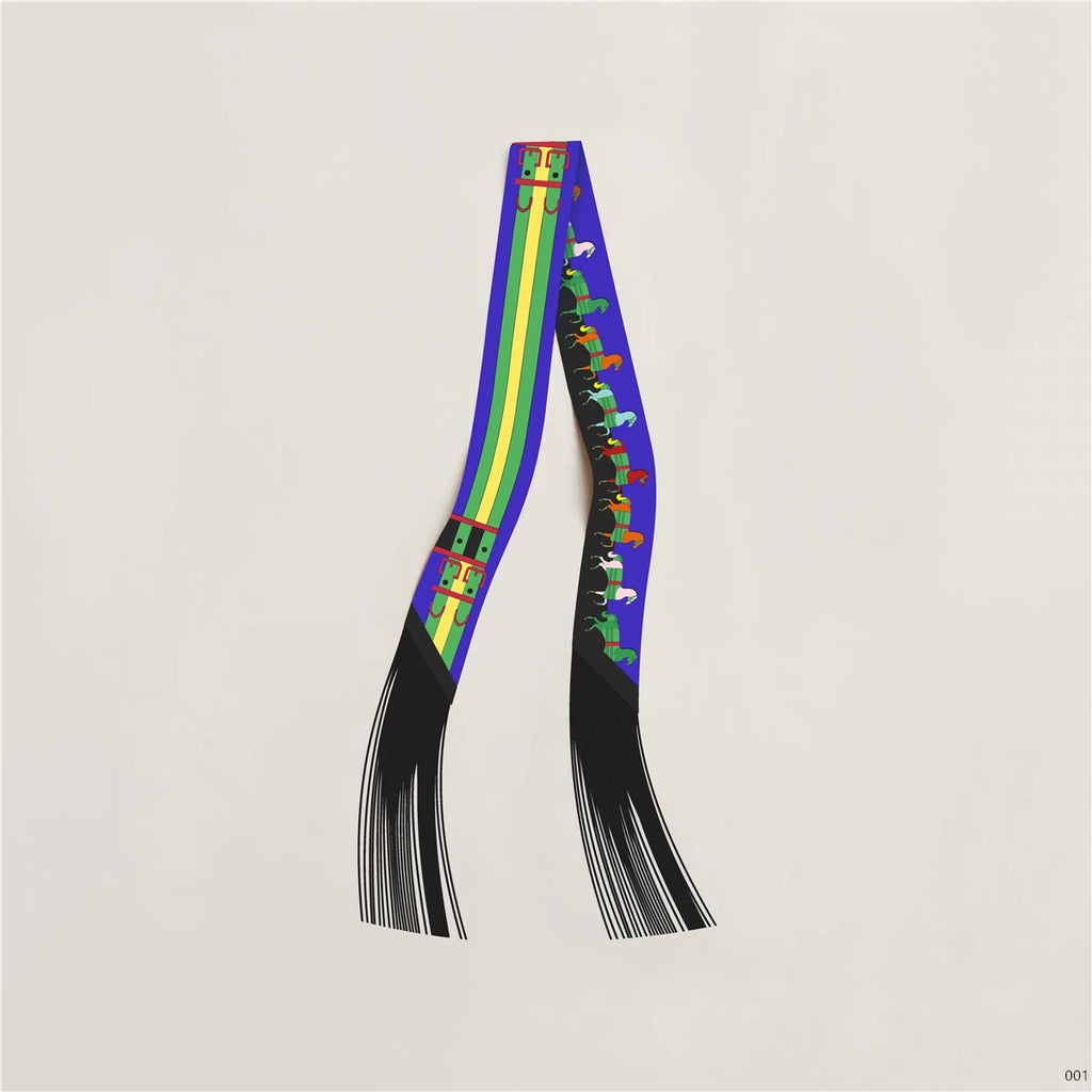 Women's Satin Silk Feel Twilly Fringe Scarf – Tassel Print Scarf Ribbon, Bag Handle Wrap & Neck Scarf