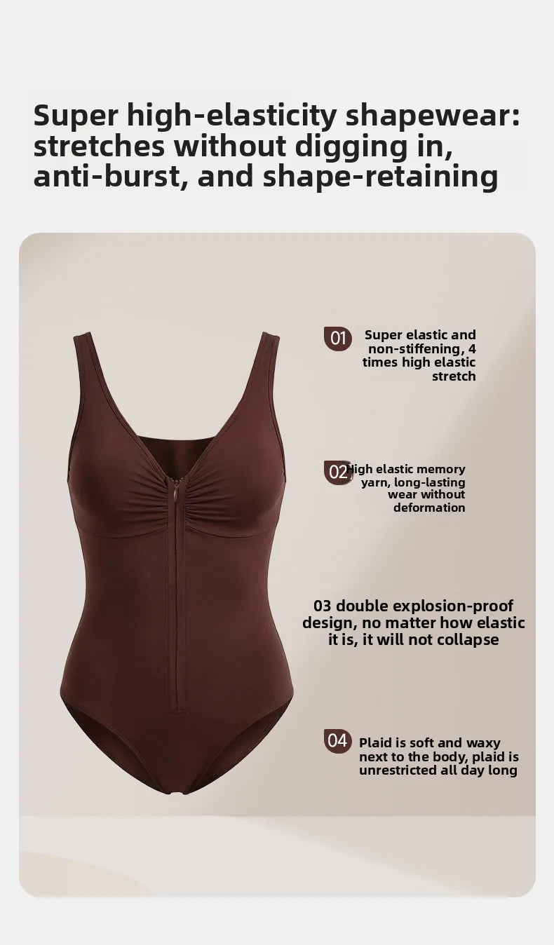 Seamless Shapewear Bodysuit – Tummy Control Compression One-Piece with Zipper & Adjustable Straps