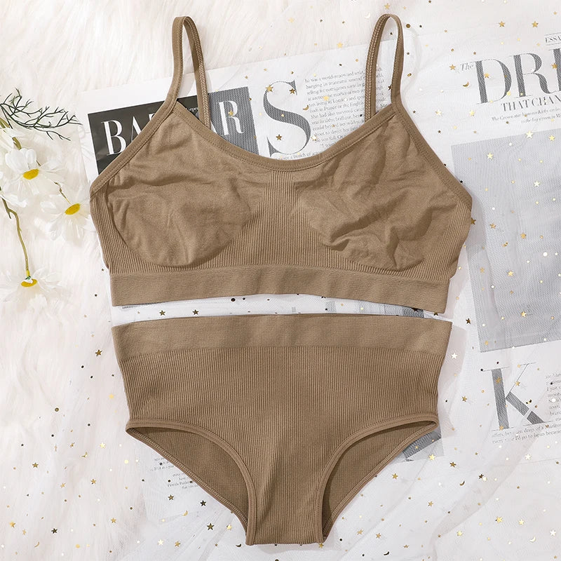 Women’s Seamless Bra & High Waist Panty Set Soft Wireless Lingerie Underwear Set