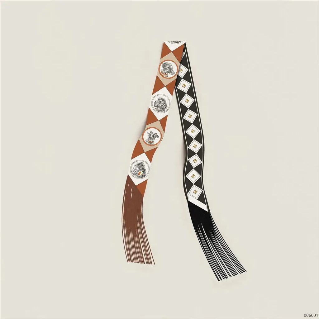 Women's Satin Silk Feel Twilly Fringe Scarf – Tassel Print Scarf Ribbon, Bag Handle Wrap & Neck Scarf
