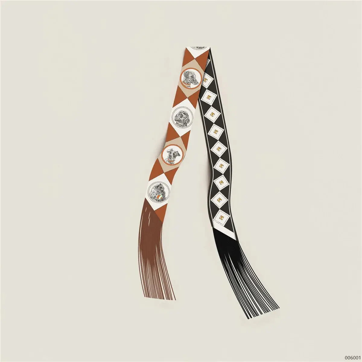 Women's Satin Silk Feel Twilly Fringe Scarf – Tassel Print Scarf Ribbon, Bag Handle Wrap & Neck Scarf