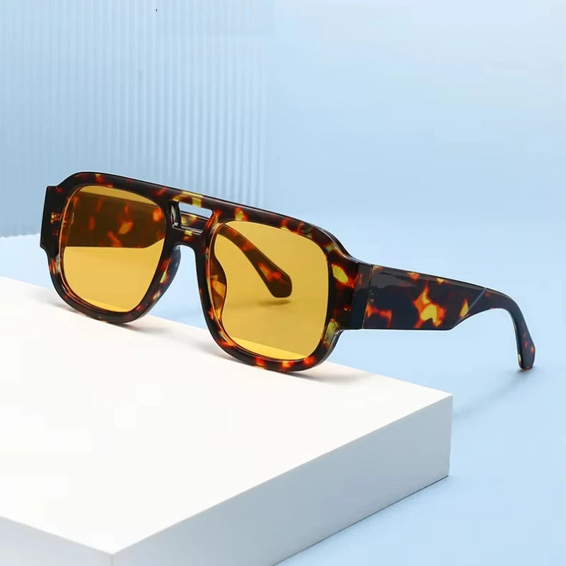 4 Sets Oversized Square Sunglasses Double Bridge Candy Color Fashion Outdoor Shades for Women & Men