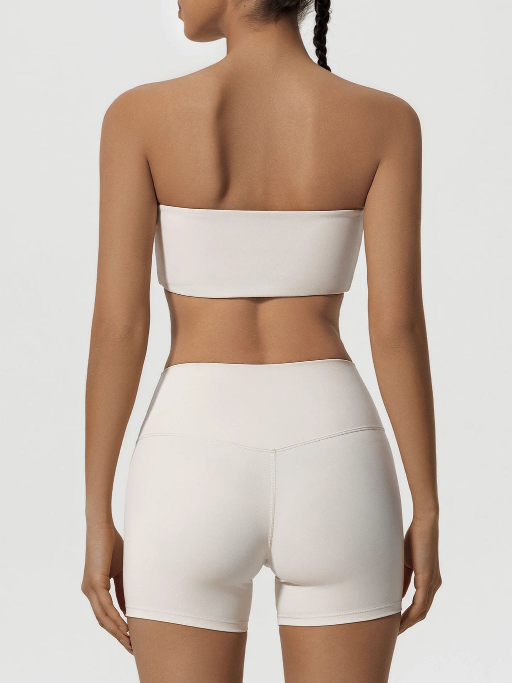 Summer 2-Piece Women’s Workout Set – Strapless Sports Bra & High Waist Yoga Shorts, Gym Fitness Outfit