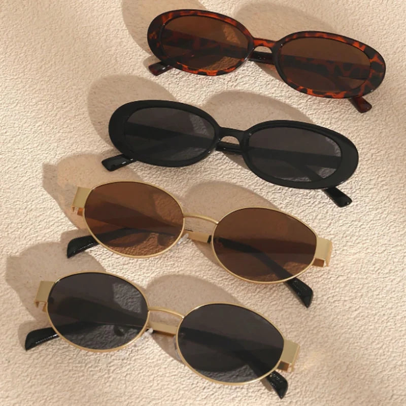 4PCS Vintage Oval Sunglasses Retro Fashion Outdoor Everyday Shades for Women & Men