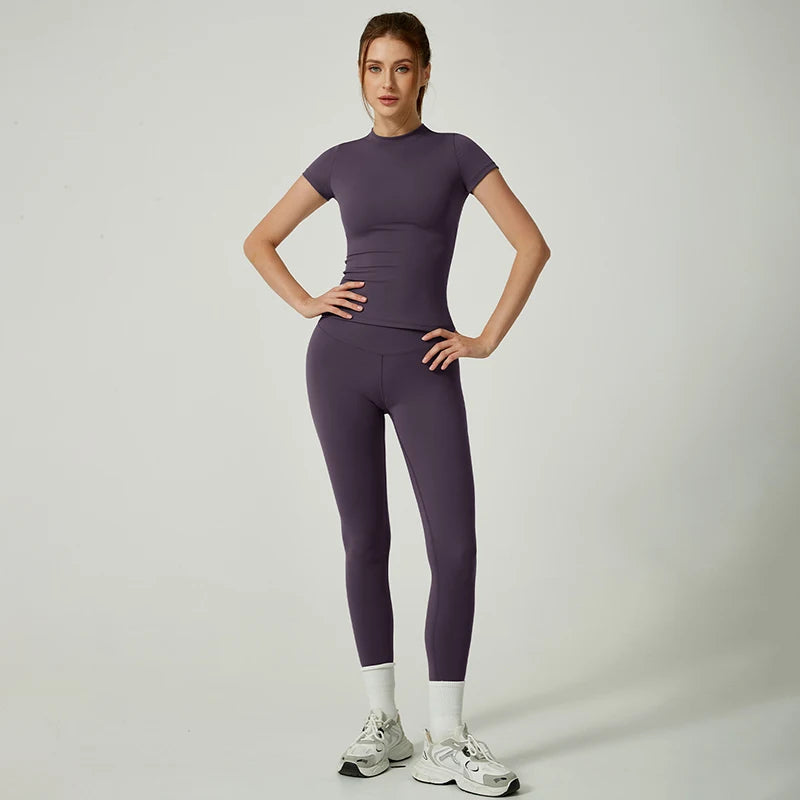 Seamless Yoga Set Women 2 Piece Workout Outfit Leggings High Waisted Gym Set Activewear Crop Top Fitness Clothes