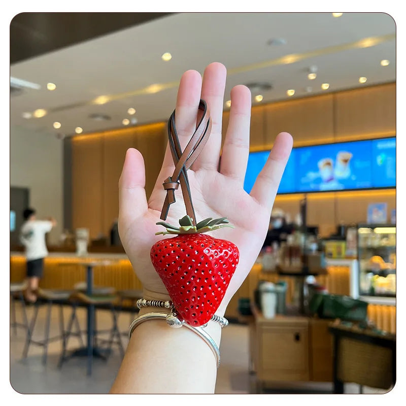 3D Strawberry Resin Keychain – Strawberry Bag Charm, Phone Pendant & Purse Accessory