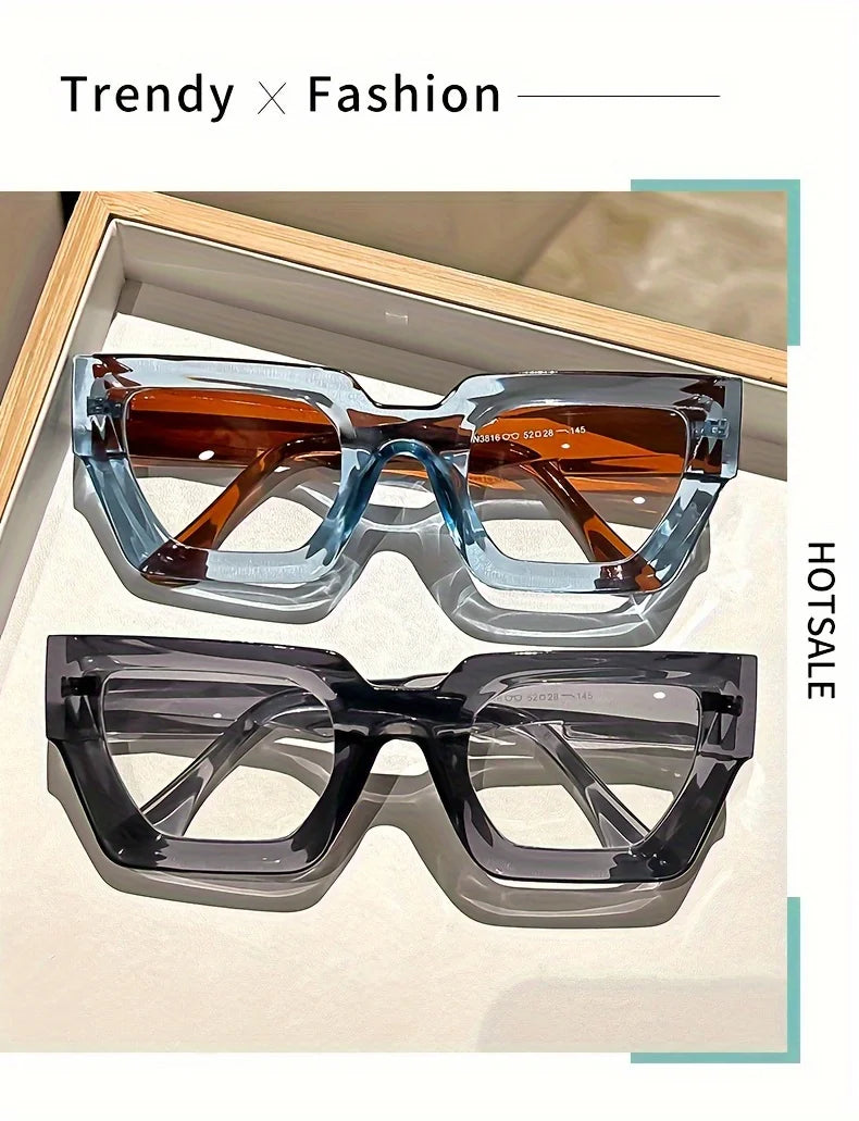 Y2K Oversized Clear Lens Glasses – Print Frame, Blue Light Blocking Fashion Eyewear