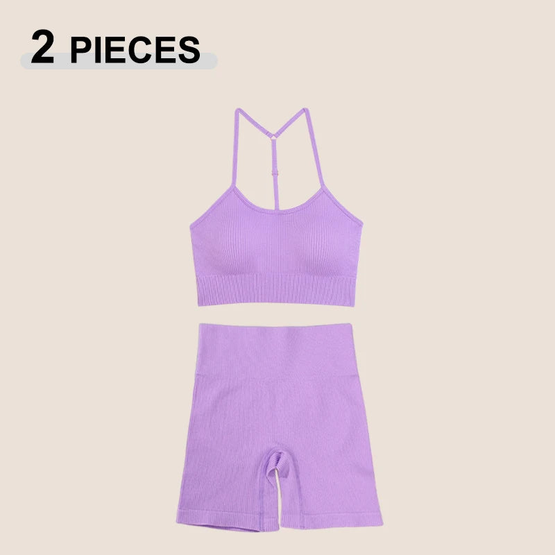 2-Piece Seamless Workout Set for Women – High Waist Gym Leggings & Sports Bra Activewear
