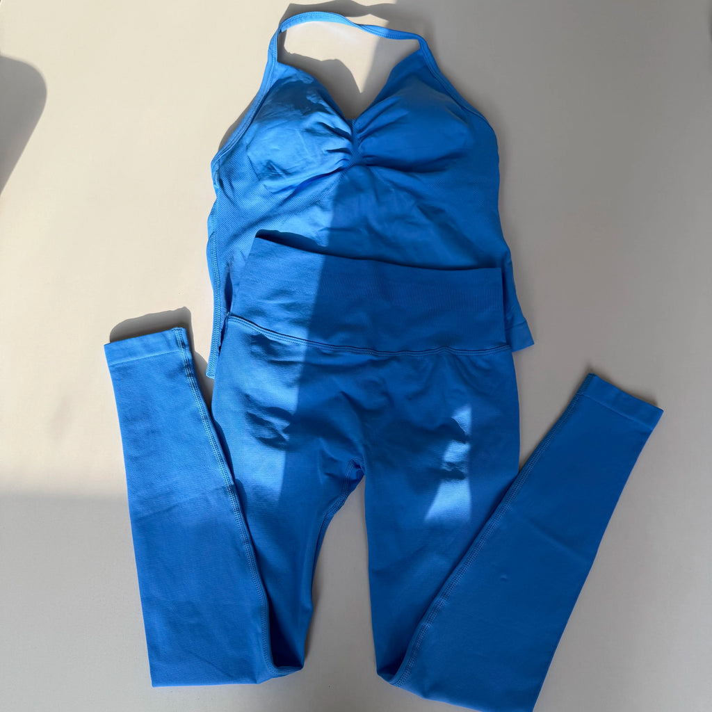 Seamless 2PC Workout Set for Women | Strappy Sports Bra + High Waist Sculpt Leggings | TikTok Viral Gym Fit