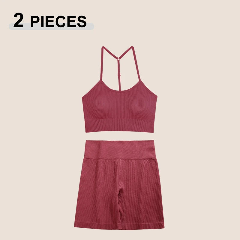 2-Piece Seamless Workout Set for Women – High Waist Gym Leggings & Sports Bra Activewear
