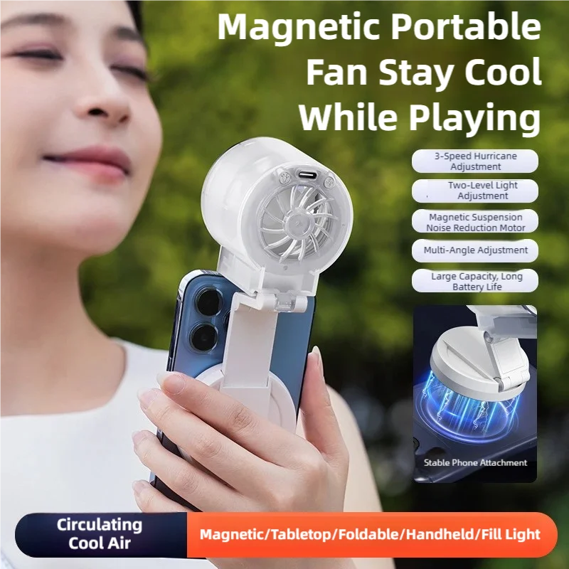 Magnetic Clip-On Mini Fan with Fill Light Portable Selfie & Streaming Fan