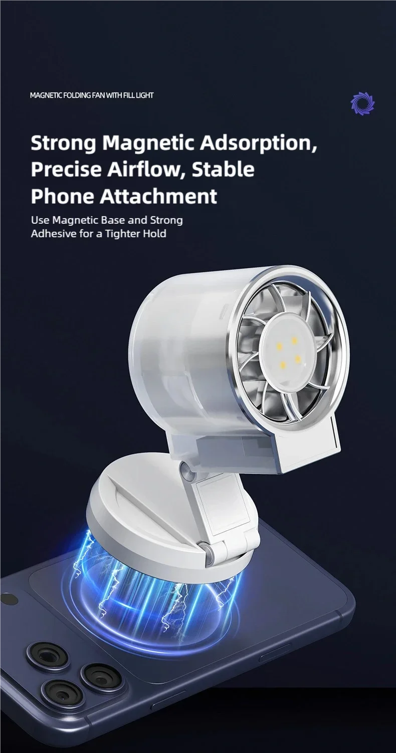 Magnetic Clip-On Mini Fan with Fill Light Portable Selfie & Streaming Fan