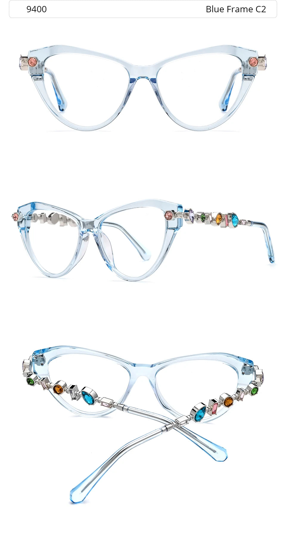 Cat Eye Diamond Eyeglasses Frame – Acetate Metal Luxury Style Fashion Glasses for Women