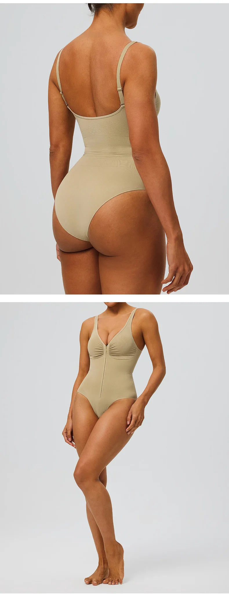 Seamless Shapewear Bodysuit – Tummy Control Compression One-Piece with Zipper & Adjustable Straps