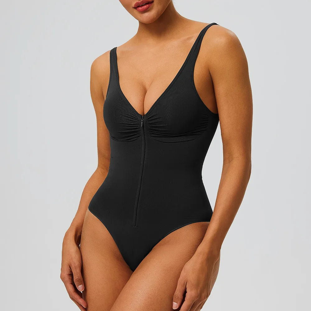 Seamless Shapewear Bodysuit – Tummy Control Compression One-Piece with Zipper & Adjustable Straps