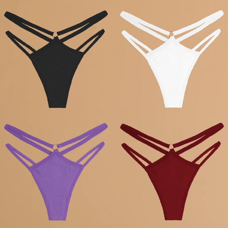 4-Pack Women's Cotton Thongs – Low Rise Breathable Stretch Panties, Everyday Comfort Underwear