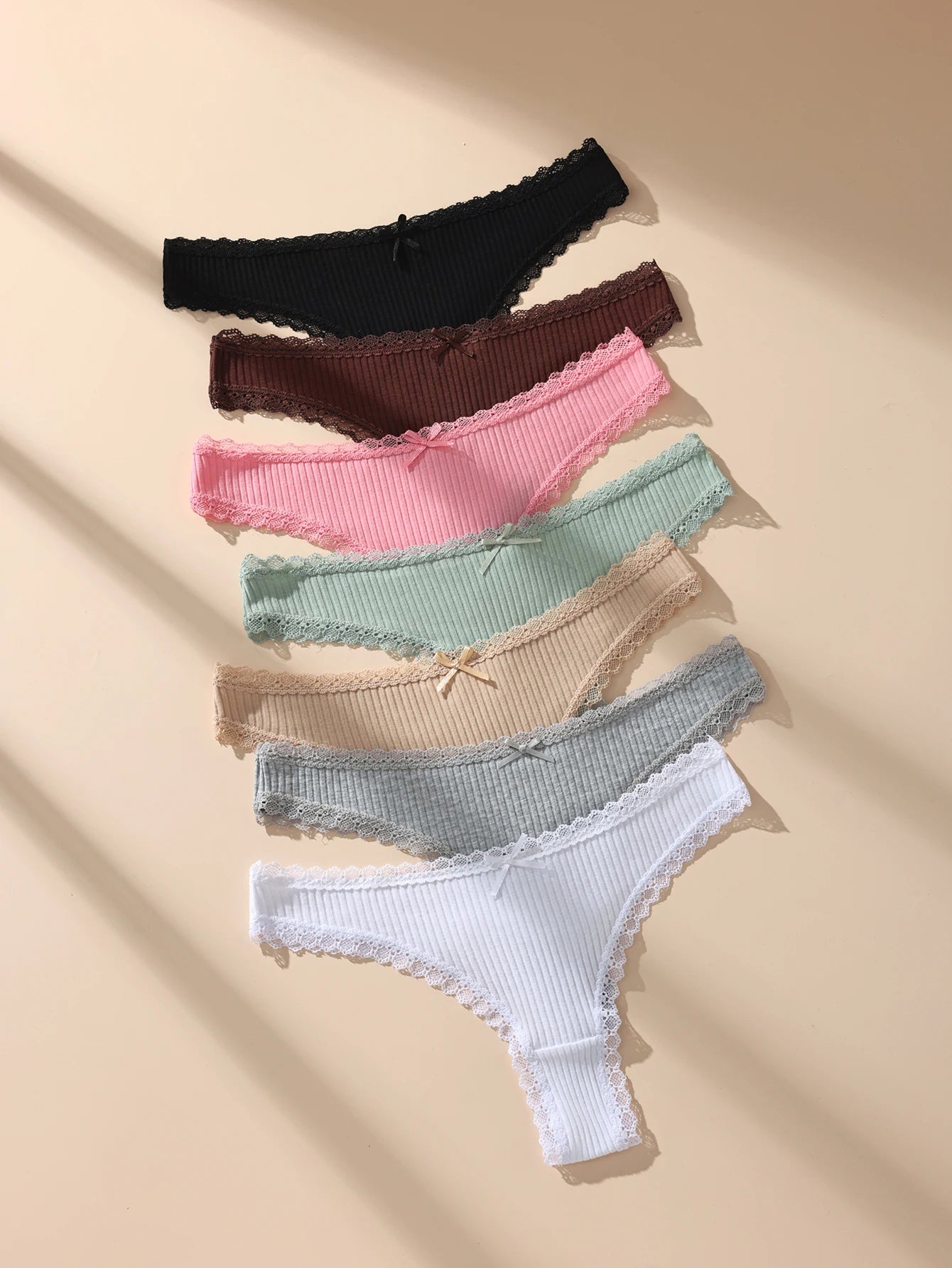 7Pcs/Set Women Thongs Panties Cotton Sexy Lace Underwear Tanga Solid Pants Plus Size Underpants G-Strings Female Lingerie S-3XL