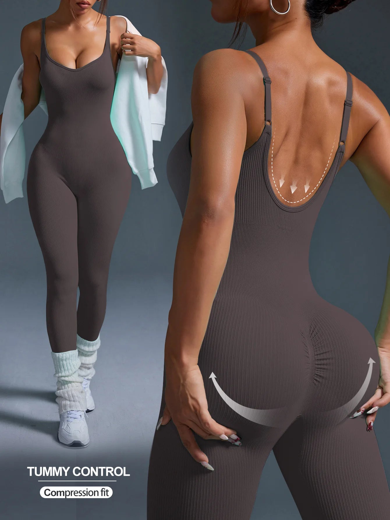 Women’s Seamless Yoga Jumpsuit – Open Back Bodycon Workout Romper, Gym & Fitness Activewear