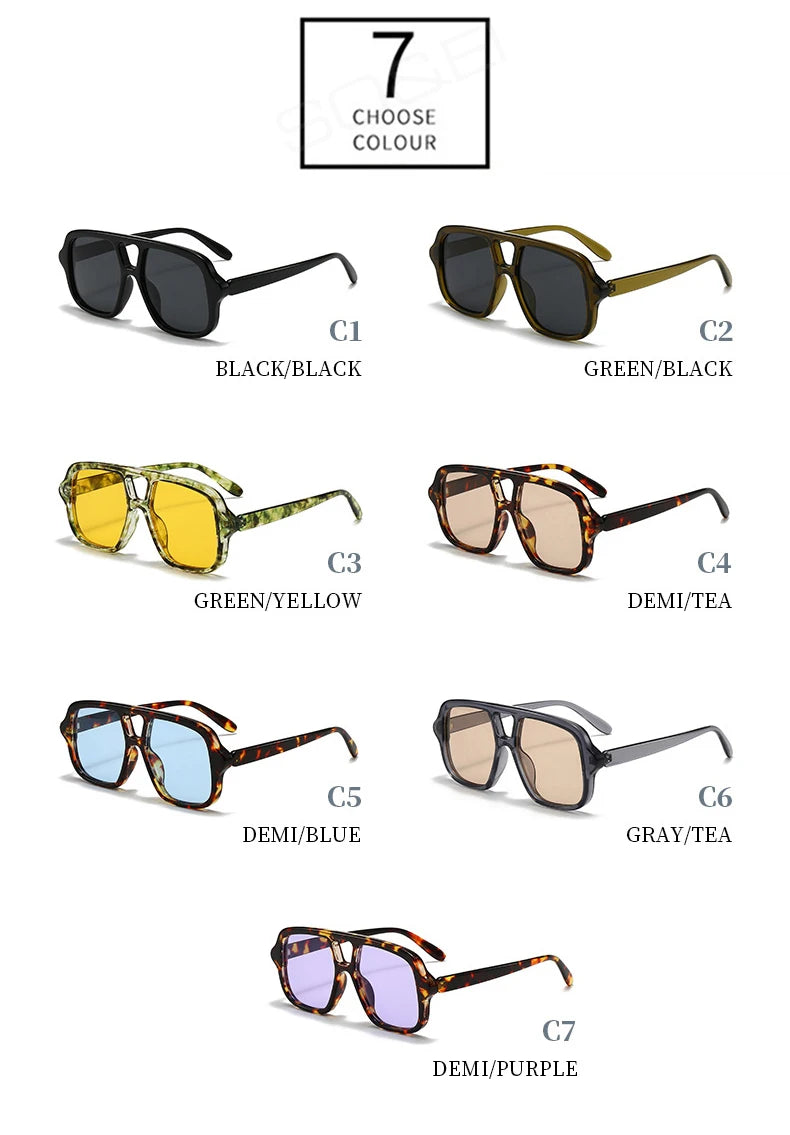 Vintage Square Double Bridge Sunglasses – Style UV400 Fashion Shades for Men & Women