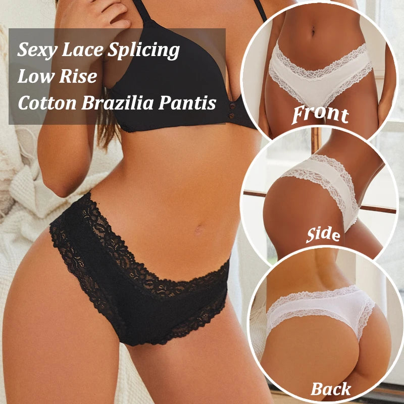 7Pcs Women’s Lace Cotton Panties Set Soft Seamless Low-Rise Brazilian Underwear S-XL