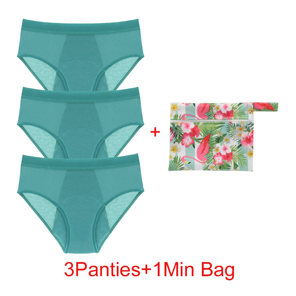 Bamboo Fiber Menstrual Panties Heavy Absorption Leakproof 4-Layer Women Maternity & Postpartum Undies Period Briefs With Bags