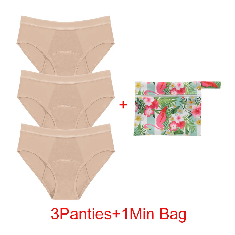 Bamboo Fiber Menstrual Panties Heavy Absorption Leakproof 4-Layer Women Maternity & Postpartum Undies Period Briefs With Bags