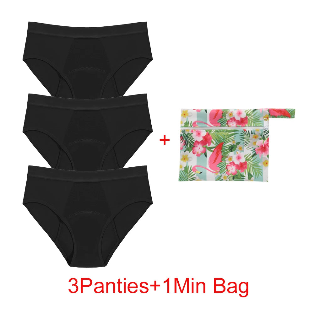 Bamboo Fiber Menstrual Panties Heavy Absorption Leakproof 4-Layer Women Maternity & Postpartum Undies Period Briefs With Bags